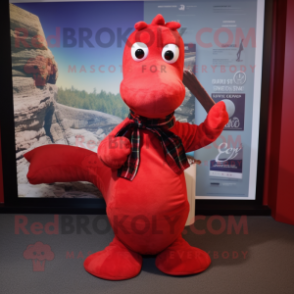 Red Loch Ness Monster mascot costume character dressed with a A-Line Skirt and Scarf clips