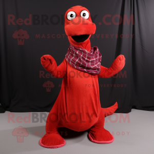 Red Loch Ness Monster mascot costume character dressed with a A-Line Skirt and Scarf clips