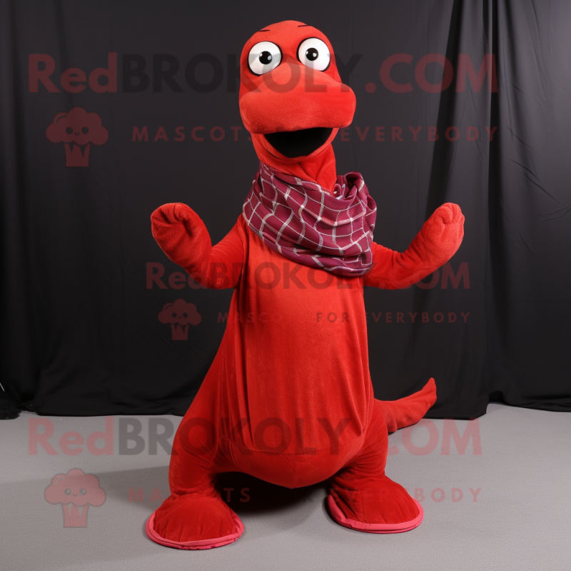 Red Loch Ness Monster mascot costume character dressed with a A-Line ...