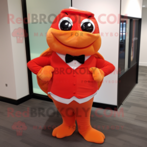 Red Orange mascot costume character dressed with a Turtleneck and Bow ties