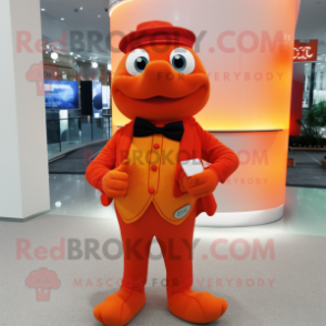 Red Orange mascot costume character dressed with a Turtleneck and Bow ties