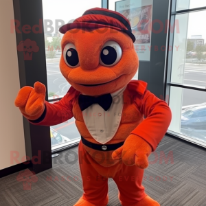 Red Orange mascot costume character dressed with a Turtleneck and Bow ties