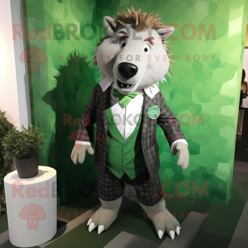 Green Wild Boar mascot costume character dressed with a Dress and Tie pins