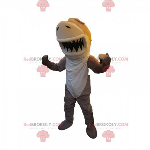 Mascotte de requin beige et blanc. Costume de requin -