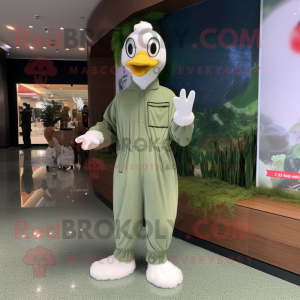 Olive Swans mascot costume character dressed with a Jumpsuit and Foot pads