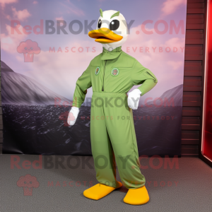 Olive Swans mascot costume character dressed with a Jumpsuit and Foot pads