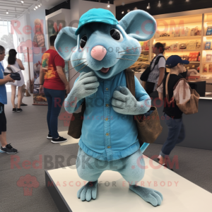 Turquoise Ratatouille mascot costume character dressed with a Bootcut Jeans and Watches