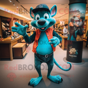 Turquoise Ratatouille mascot costume character dressed with a Bootcut Jeans and Watches