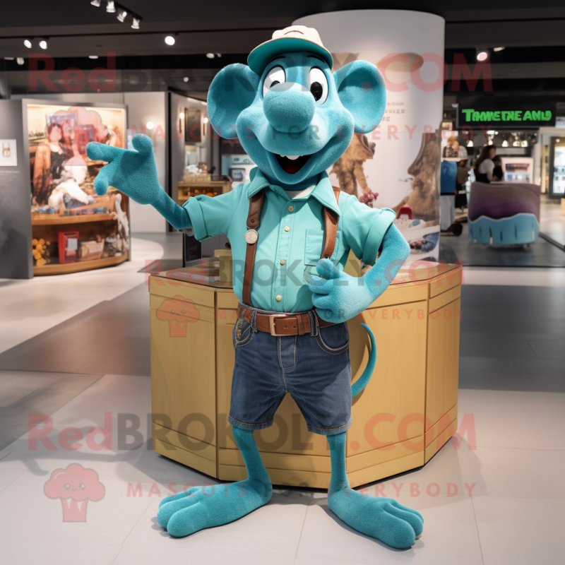 Turquoise Ratatouille mascot costume character dressed with a Bootcut Jeans and Watches