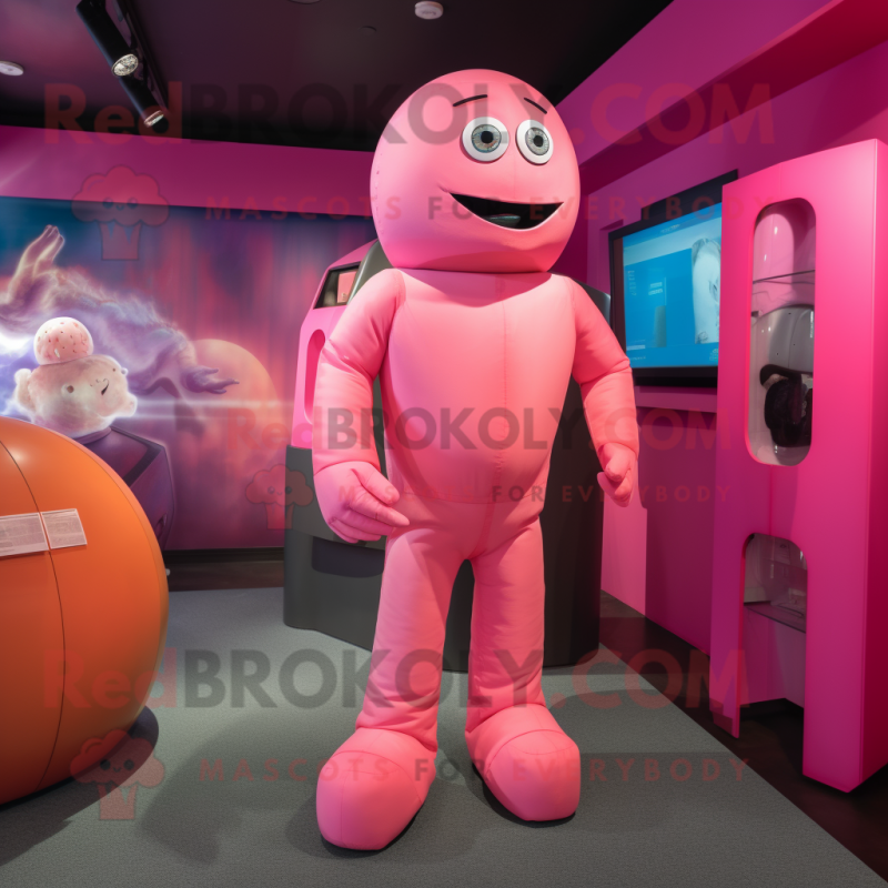 Pink Human Cannon Ball mascot costume character dressed with a Turtleneck and Foot pads Pink Human Cannon Ball mascot costume character dressed with a Turtleneck and Foot pads