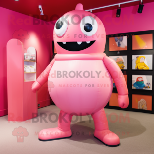 Pink Human Cannon Ball mascot costume character dressed with a Turtleneck and Foot pads