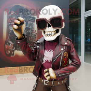 Maroon Undead mascot costume character dressed with a Biker Jacket and Sunglasses