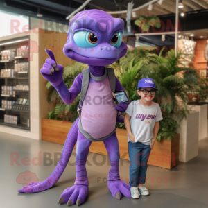 Lavender Lizard mascot costume character dressed with a Mom Jeans and Smartwatches