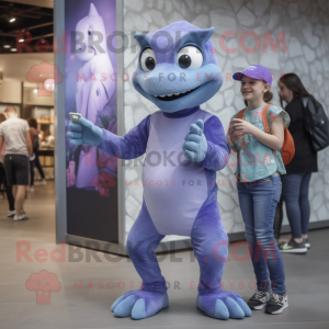 Lavender Lizard mascot costume character dressed with a Mom Jeans and Smartwatches
