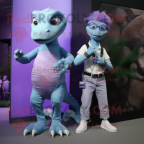 Lavender Lizard mascot costume character dressed with a Mom Jeans and Smartwatches