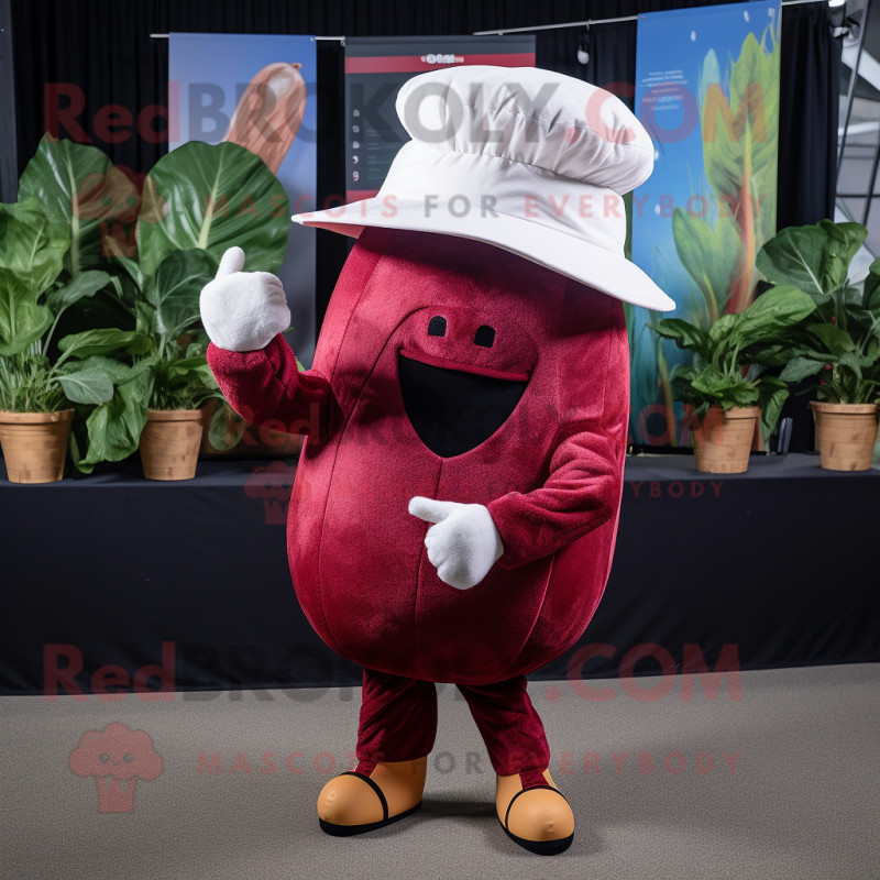 Maroon Beet mascot costume character dressed with a Romper and Hat pins