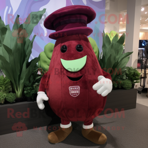 Maroon Beet mascot costume character dressed with a Romper and Hat pins