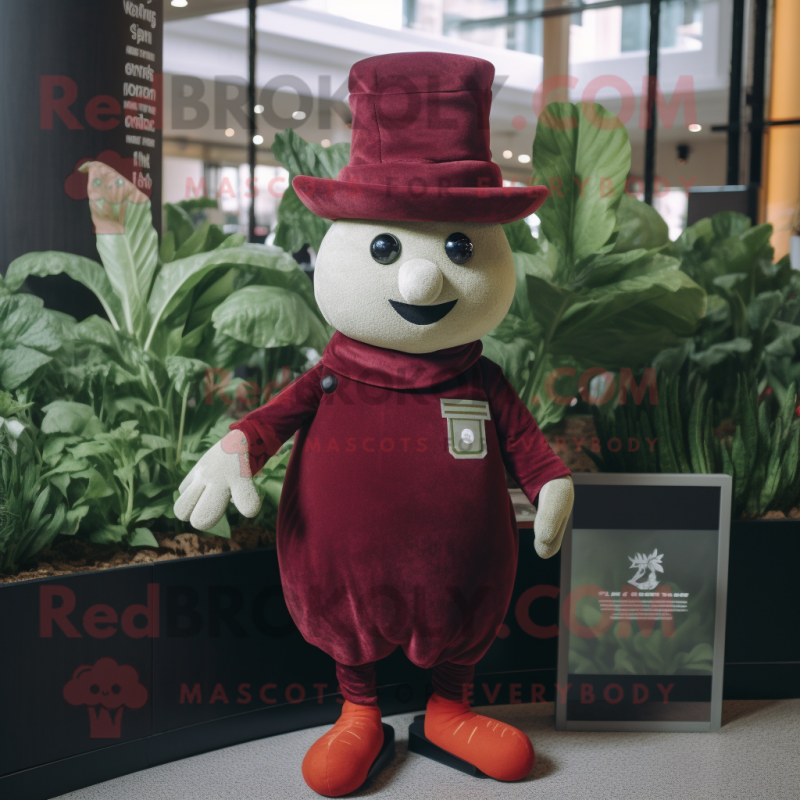 Maroon Beet mascot costume character dressed with a Romper and Hat pins