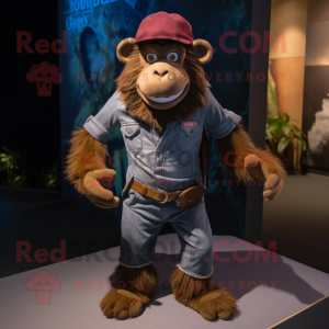 Brown Baboon mascot costume character dressed with a Bootcut Jeans and Bracelets