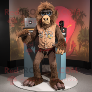 Brown Baboon mascot costume character dressed with a Bootcut Jeans and Bracelets