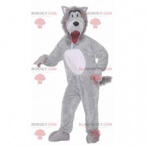 Mascotte de loup gris et blanc entièrement personnalisable -