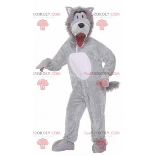Fuldt tilpasselig grå og hvid ulvemaskot - Redbrokoly.com