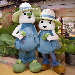 nan Cauliflower mascot costume character dressed with a Boyfriend Jeans and Hat pins