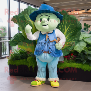 nan Cauliflower mascot costume character dressed with a Boyfriend Jeans and Hat pins