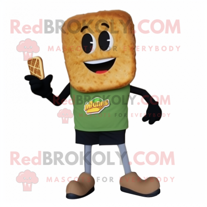 Olive Grilled Cheese Sandwich mascot costume character dressed with a Cargo Shorts and Mittens Olive Grilled Cheese Sandwich mascot costume character dressed with a Cargo Shorts and Mittens