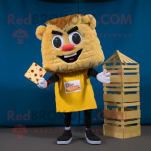 Olive Grilled Cheese Sandwich mascot costume character dressed with a Cargo Shorts and Mittens
