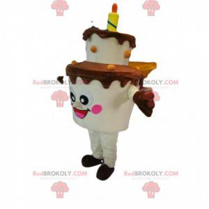 Two-story cake mascot, with a candle. Cake costume -