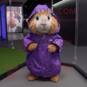 Purple Guinea Pig mascot costume character dressed with a Raincoat and Bracelets