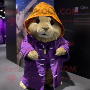 Purple Guinea Pig mascot costume character dressed with a Raincoat and Bracelets