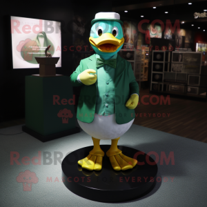 Green Duck mascot costume character dressed with a Trousers and Cufflinks