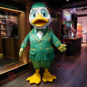 Green Duck mascot costume character dressed with a Trousers and Cufflinks