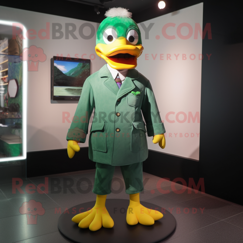 Green Duck mascot costume character dressed with a Trousers and Cufflinks