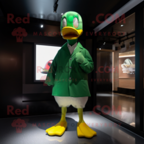 Green Duck mascot costume character dressed with a Trousers and Cufflinks