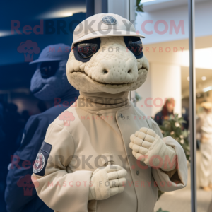 Cream Navy Seal mascot costume character dressed with a Turtleneck and Caps