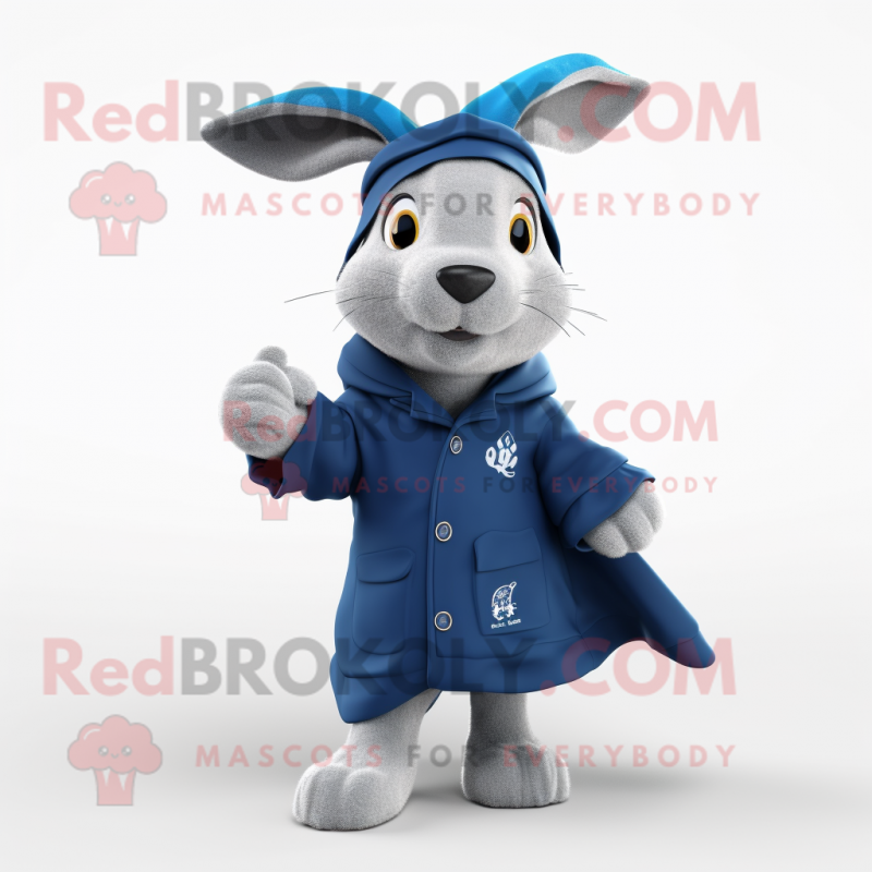 Navy Rabbit mascot costume character dressed with a Raincoat and Scarf clips