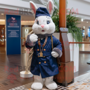 Navy Rabbit mascot costume character dressed with a Raincoat and Scarf clips