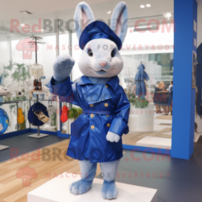 Navy Rabbit mascot costume character dressed with a Raincoat and Scarf clips