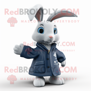 Navy Rabbit mascot costume character dressed with a Raincoat and Scarf clips