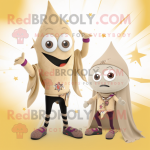 Beige Ray mascot costume character dressed with a Leggings and Scarf clips