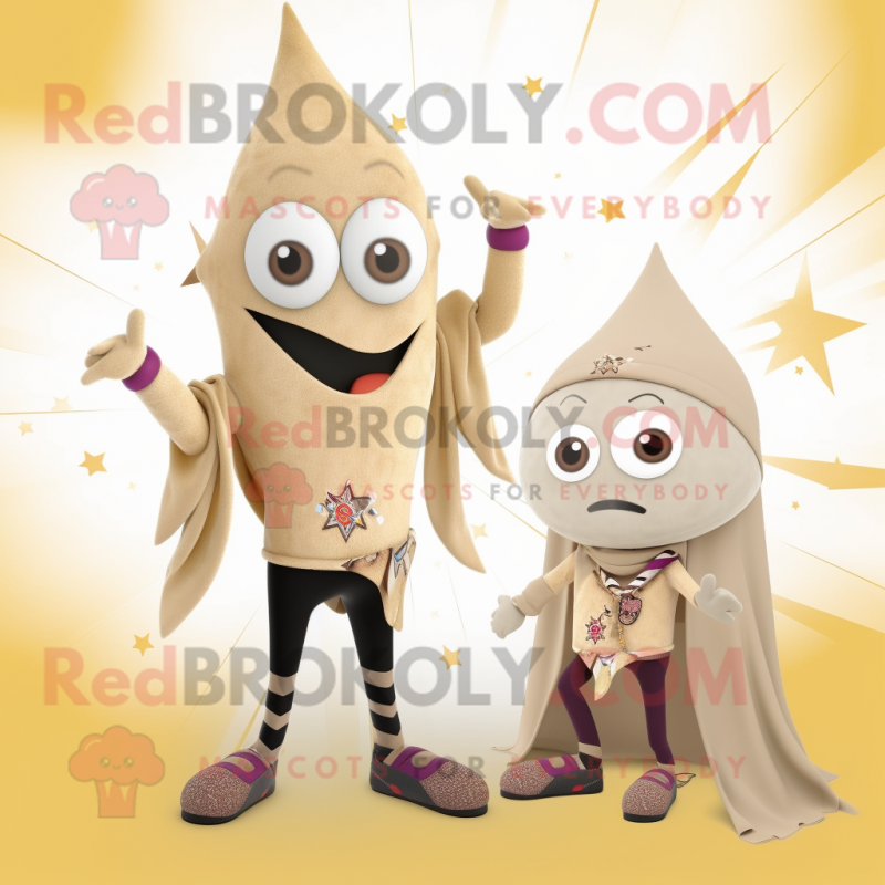 Beige Ray mascot costume character dressed with a Leggings and Scarf clips Beige Ray mascot costume character dressed with a Leggings and Scarf clips