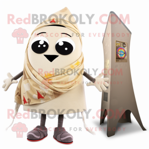 Beige Ray mascot costume character dressed with a Leggings and Scarf clips