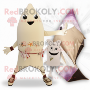 Beige Ray mascot costume character dressed with a Leggings and Scarf clips