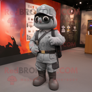 Gray Soldier mascot costume character dressed with a Moto Jacket and Backpacks