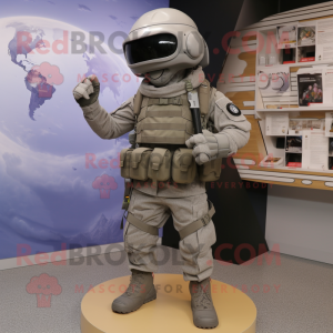 Gray Soldier mascot costume character dressed with a Moto Jacket and Backpacks