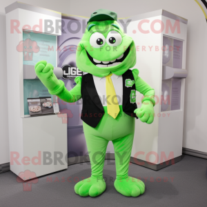 Lime Green Ice mascot costume character dressed with a Blazer and Suspenders