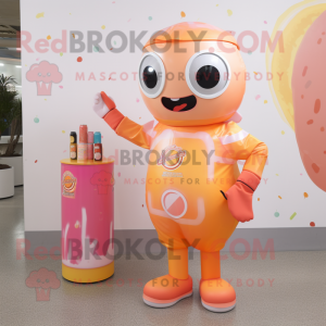 Peach Soda Can mascot costume character dressed with a Jumpsuit and Necklaces